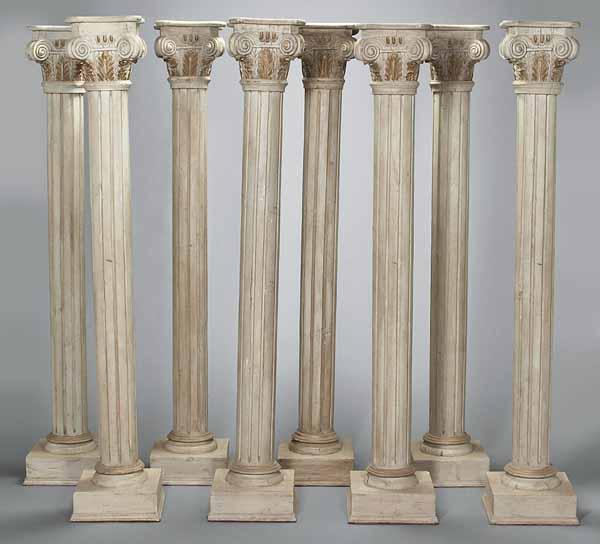 Appraisal: A Group of Eight Continental Carved and Painted Pine Columns