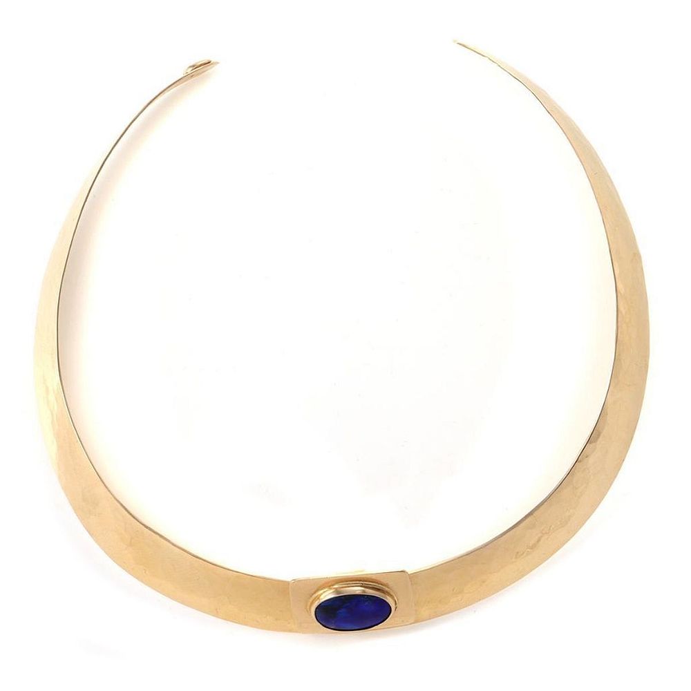 Appraisal: k gold black opal collar necklace The Golden Bear with