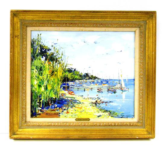 Appraisal: Yolande Ardissone French - oil on artist board depicting boats