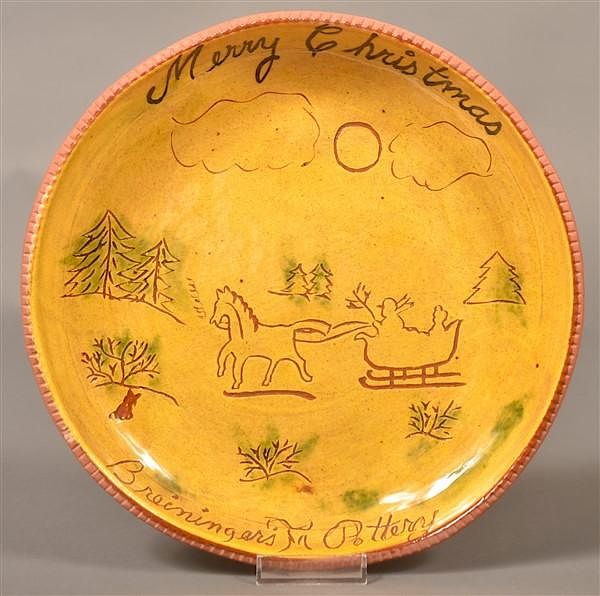 Appraisal: Breininger Pottery Christmas Plate Breininger Pottery Sgrafitto Decorated Christmas Plate