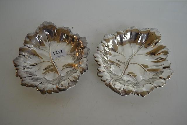 Appraisal: TWO SHEFFIELD STERLING LEAF SHAPED DISHES