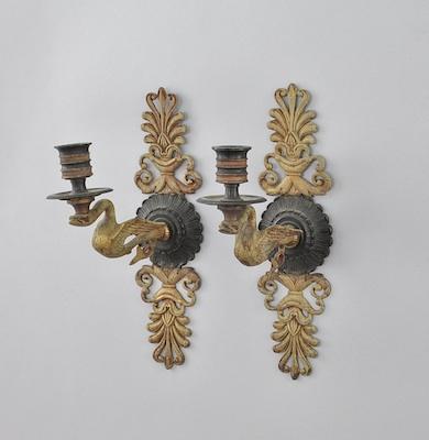 Appraisal: A Pair of Empire Style Swan Wall Sconces Approx H