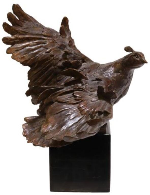 Appraisal: Patinated bronze sculpture Quail signed at base Sandy Scott American