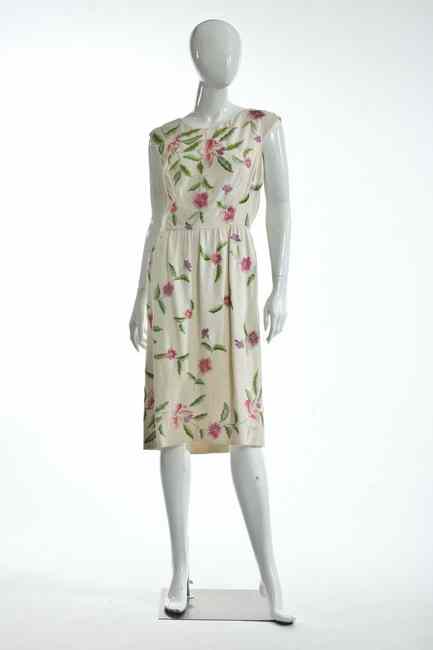 Appraisal: VINTAGE SAMUEL WINSTON EMBROIDERED DRESS s Cream dress with pastel