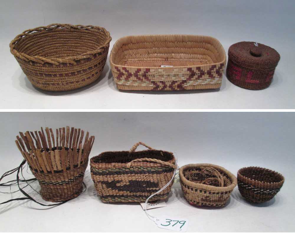 Appraisal: SEVEN NATIVE AMERICAN BASKETS in various patterns and sizes Heights