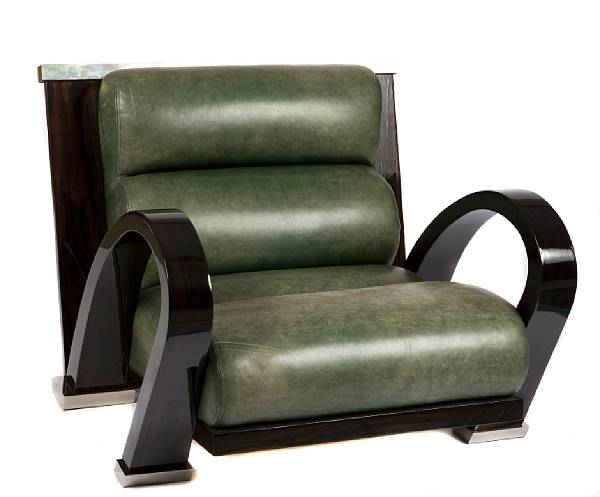 Appraisal: A contemporary chrome leather and dark lacquered armchair height in