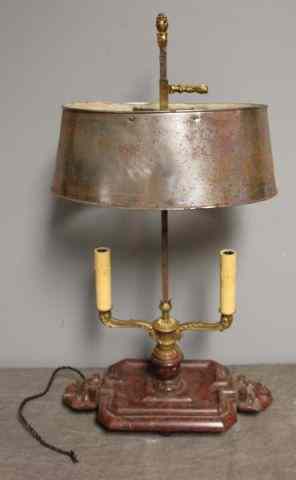 Appraisal: Antique Rouge Marble Bouillotte Lamp with a ToleShade From a