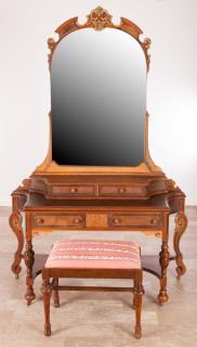 Appraisal: Vintage Deco Vanity w Mirror Bench Circa dressing table and