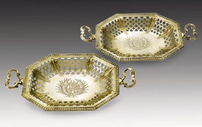 Appraisal: A pair of George III silvergilt sweetmeat dishes centred oblong