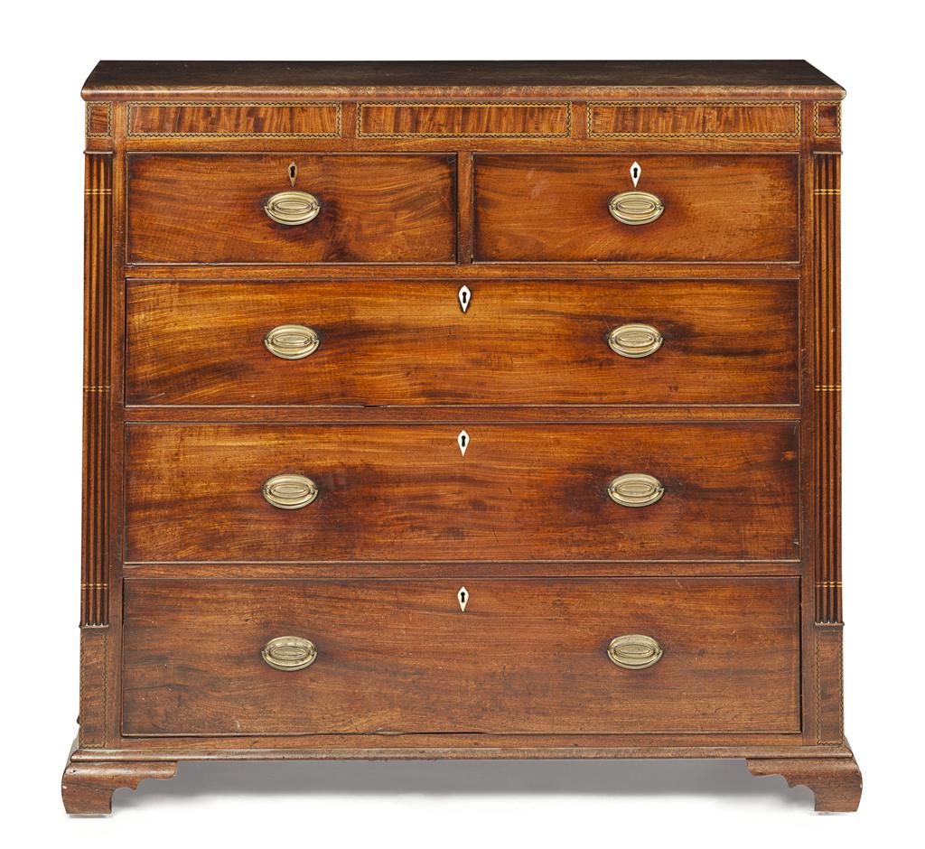 Appraisal: LATE GEORGE III MAHOGANY AND INLAY CHEST OF DRAWERS LATE