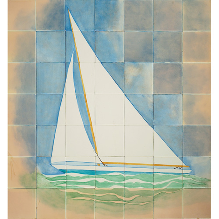 Appraisal: Zanesville Art Tile frieze sailboat made up of tiles sq