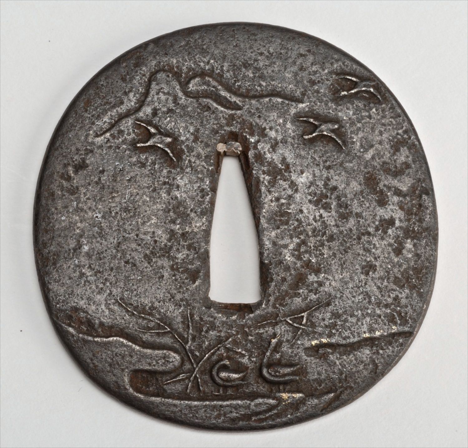 Appraisal: IRON SHIN NO MARU-GATA TSUBA th th CenturyWith crane and