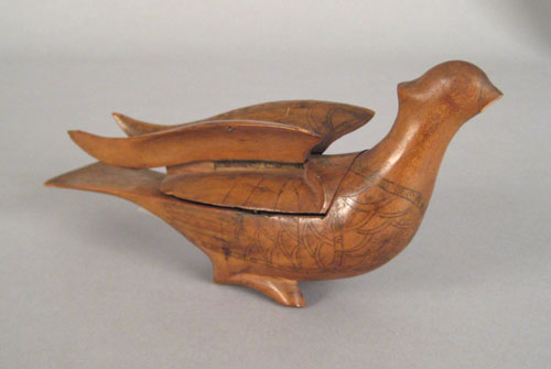 Appraisal: Unusual pearwood dove shaped case th c with hinged wings