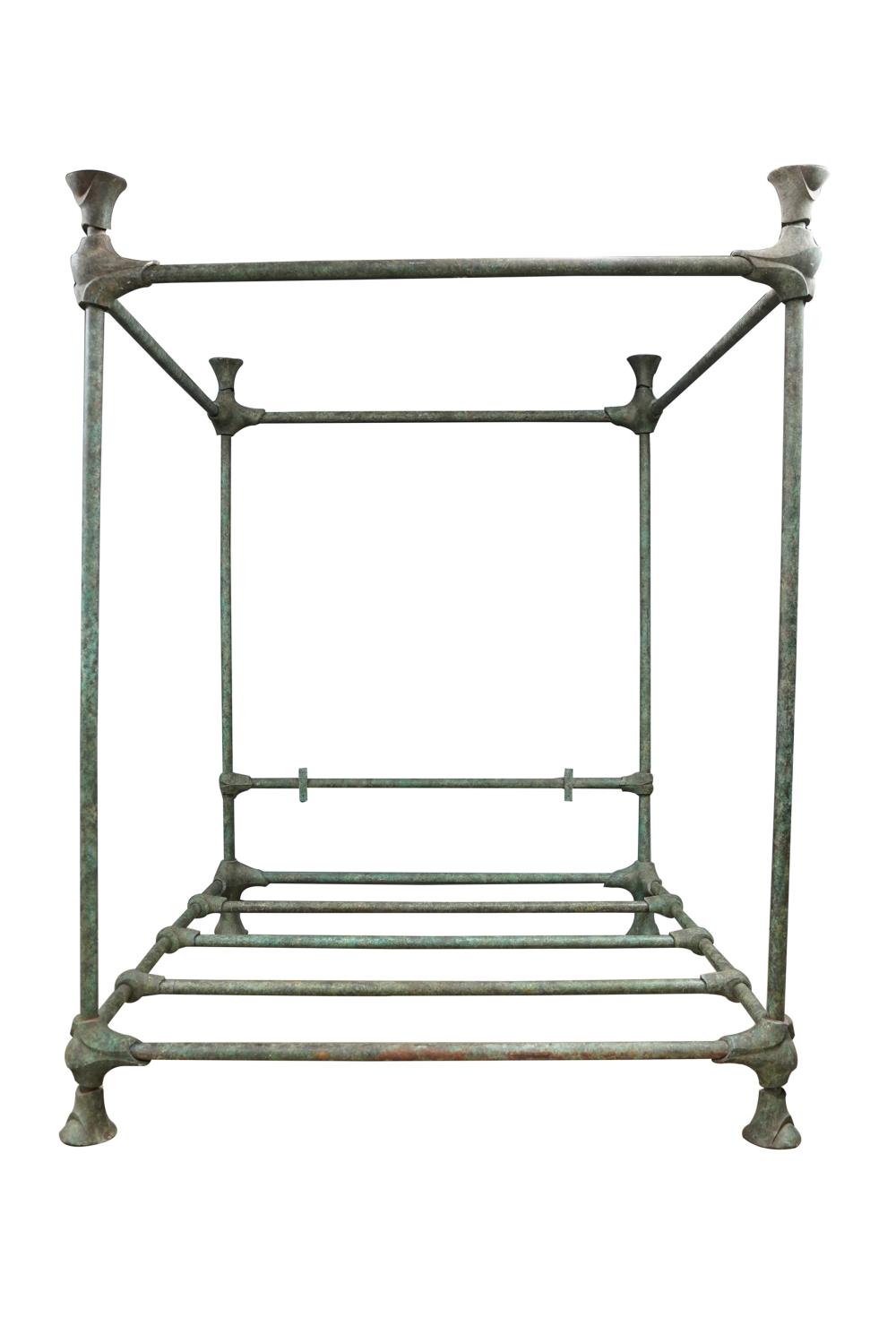 Appraisal: PATINATED IRON FOUR POSTER BEDCondition with minor scuffs and areas