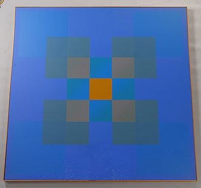 Appraisal: Polymer modernist composition in blue oil on canvas x signed