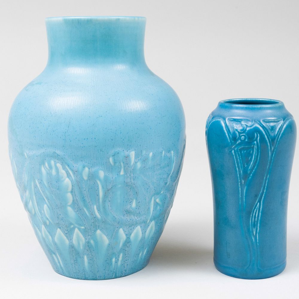 Appraisal: Two Rookwood Pottery Blue Glazed Vases Impressed mark The larger