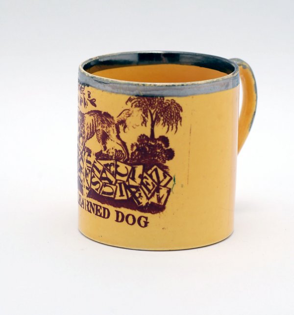 Appraisal: Child's canary cup with The Learned Dog transfer decoration Silver