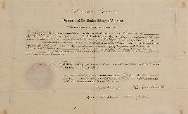 Appraisal: Americana Document Signed Abraham Lincoln partially printed and accomplished in