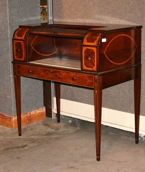 Appraisal: A Federal style mahogany tambour cylinder desk th century height