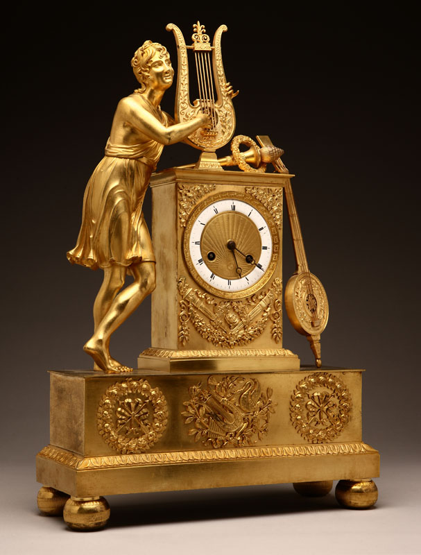 Appraisal: A Restauration ormolu figural mantel clock Orpheus First quarter th