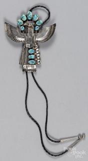 Appraisal: Navajo sterling silver kachina bolo tie set with turquoise and