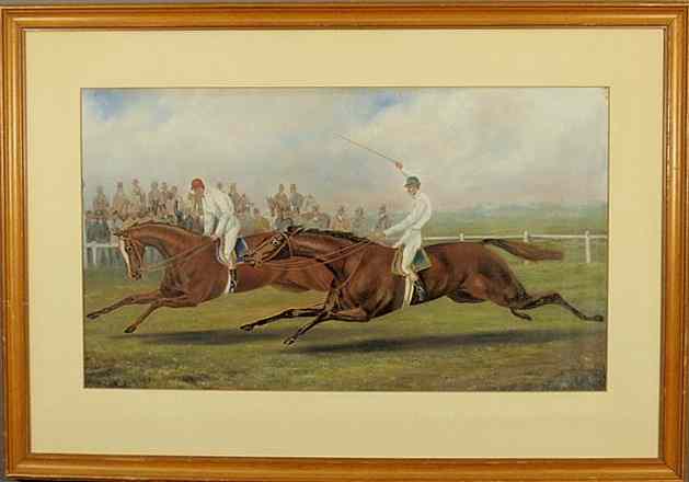 Appraisal: Colorful th c gouache of a point-to-point race framed and