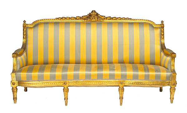 Appraisal: A Louis XVI style giltwood suite of seat furniture late