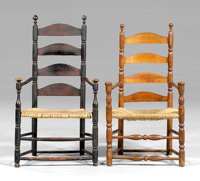 Appraisal: Two th century American armchairs ladderbacks each with turned finials