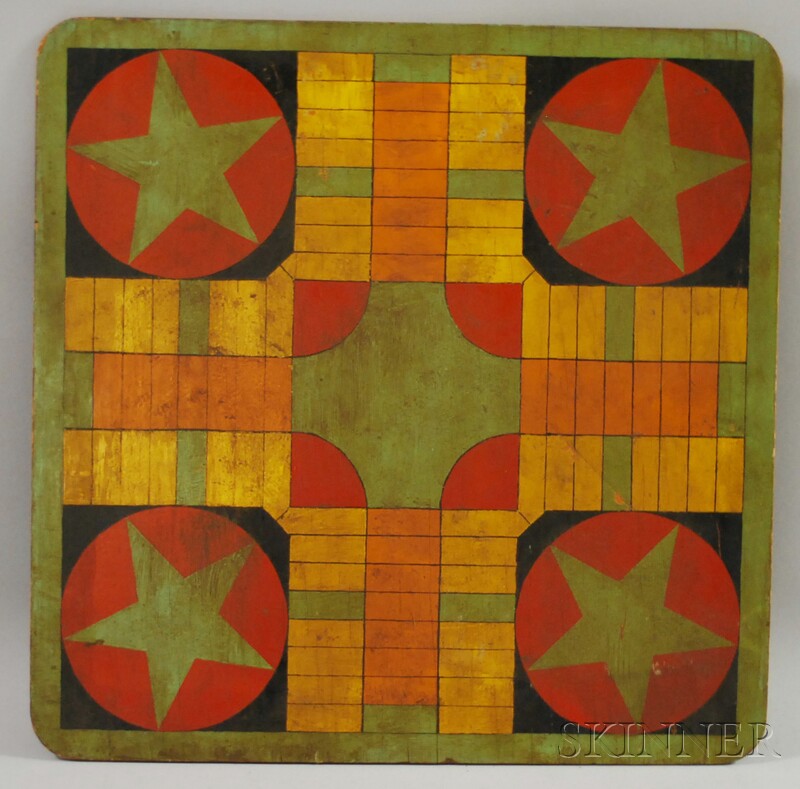 Appraisal: Polychrome Painted Plywood Parcheesi Game Board x in