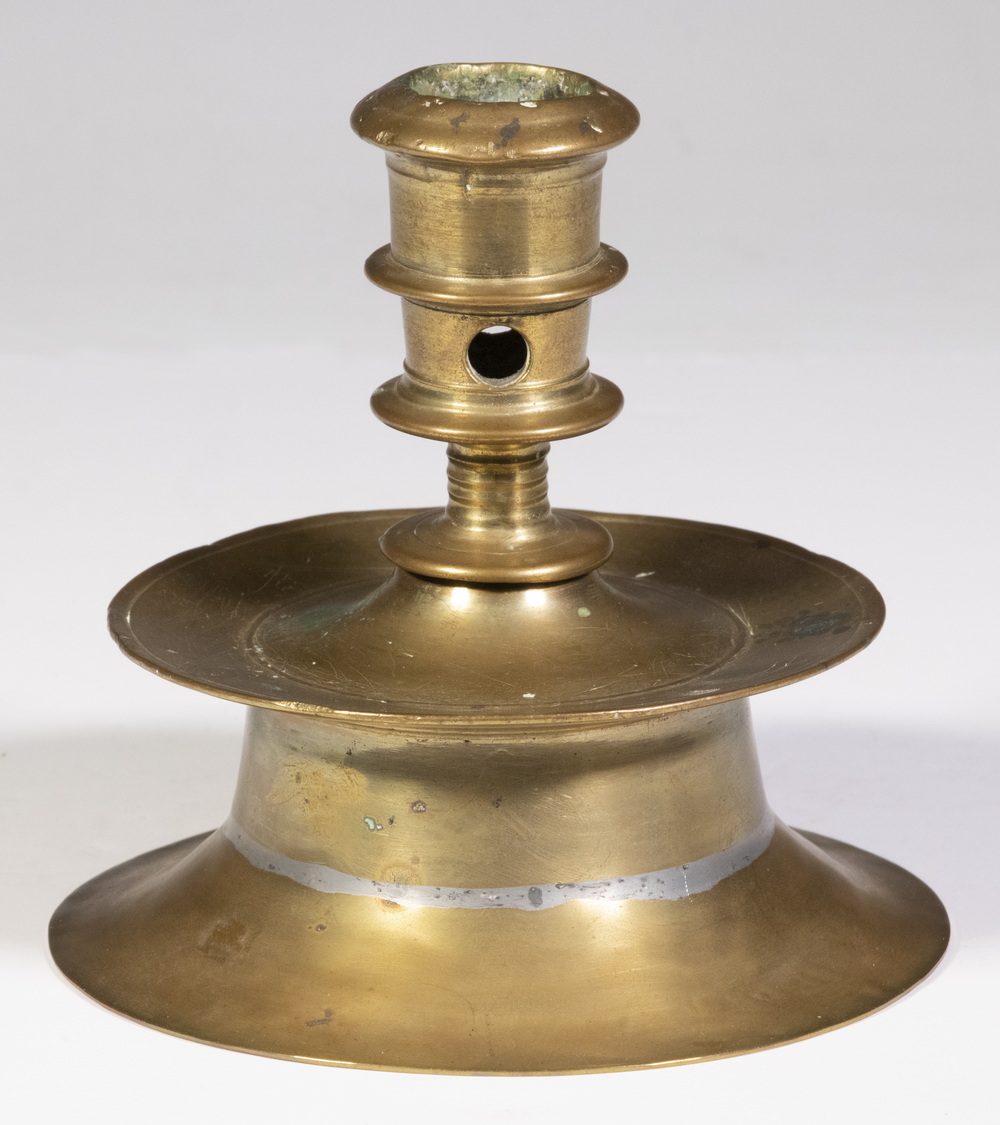 Appraisal: SPANISH BRASS CANDLESTICK Early th c Capstan Candlestick knopped top