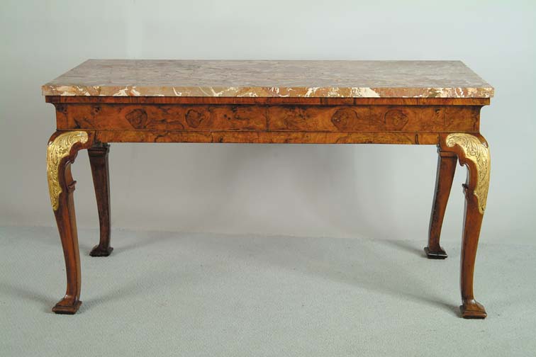 Appraisal: GEORGE I BURL WALNUT AND PARCEL-GILT MARBLE TOP CONSOLE TABLE