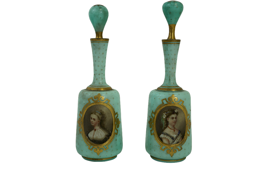 Appraisal: Sevres Perfume Decanters Pair of Sevres Perfume Decanters Porcelain circa