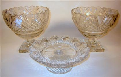 Appraisal: Group of three cut-crystal tablewares Comprising two raised fruit bowls