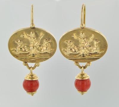 Appraisal: A Pair of Tagliamonte Gold and Coral Earrings k yellow