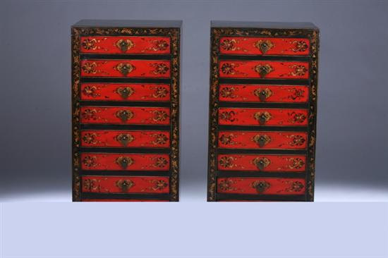 Appraisal: PAIR CHINESE POPLAR FILE CABINETS th century Each with eight