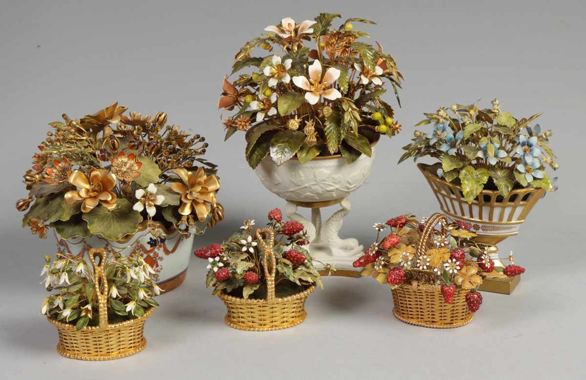 Appraisal: Enameled Metal Floral Baskets Ht ''E