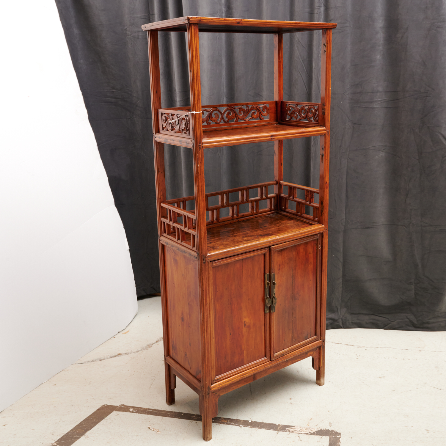 Appraisal: ANTIQUE CHINESE HARDWOOD ETAGERE CABINET Qing Dynasty Late th c