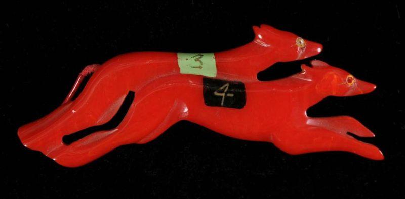 Appraisal: Bakelite Red Neck-and-Neck Greyhound Pin Condition Excellent Size L