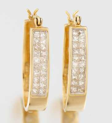 Appraisal: A Pair of Gold and Princess Cut Diamond Earrings k