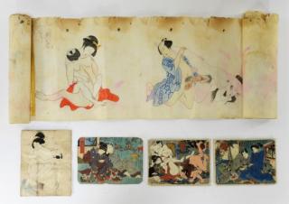 Appraisal: Japanese Shunga Erotic Art Scroll Paper Painting JAPAN LATE TH-EARLY