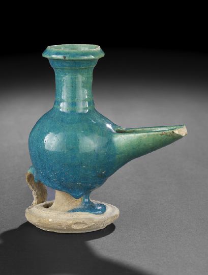 Appraisal: Rare Persian Glazed Pottery Oil Lamp Il-Khan Dynasty ca A