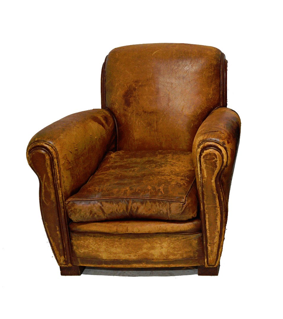 Appraisal: An early th century brown leather upholstered club easy armchair