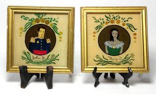 Appraisal: lot of Pair of reverse painted on glass portraits lot