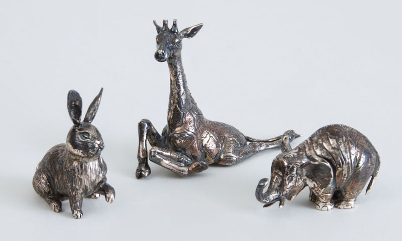 Appraisal: THREE BUCCELLATI SILVER ANIMAL FIGURES Impressed 'Buccellati' and 'Gianmarta' comprising