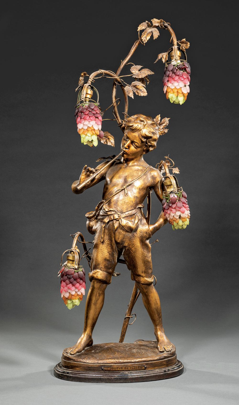 Appraisal: American Gilt Metal Four-Light Joueur de Flute Figural Lamp c