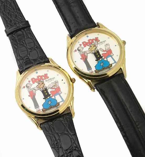 Appraisal: Two character gilt wristwatches featuring Popeye on the dial