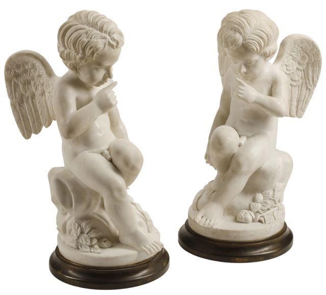 Appraisal: pair Italian Carrara marble figures of cherubs on bronze bases