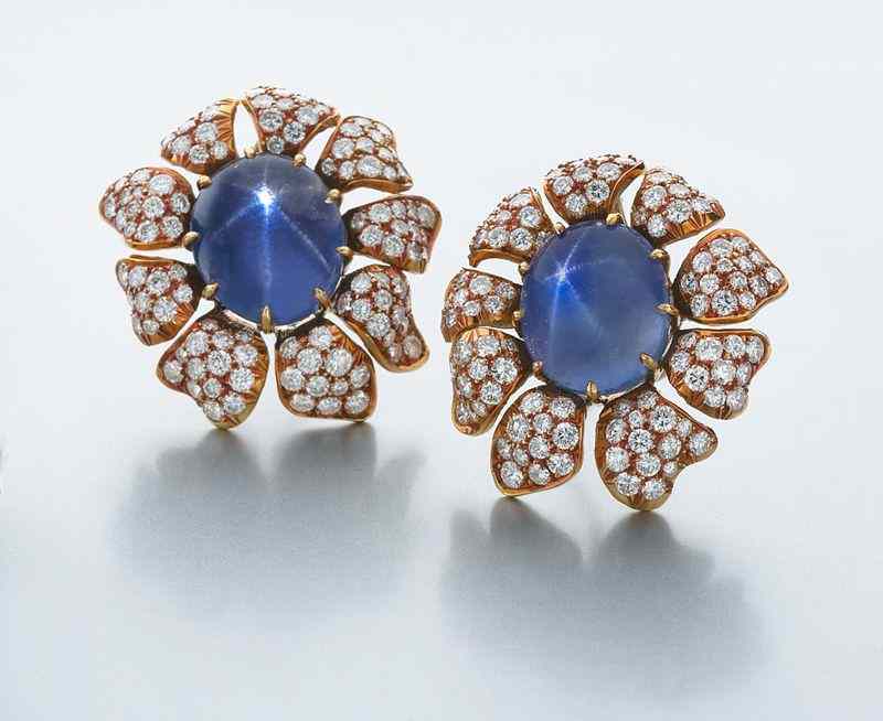 Appraisal: K gold star sapphire GIA and diamond earringsfeaturing a pair