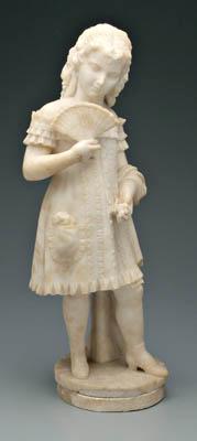 Appraisal: Carved alabaster sculpture young girl standing and holding a fan