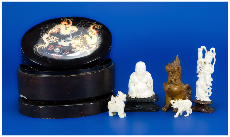 Appraisal: Collection of Oriental Items comprising Two Various Carved Ivory Figures